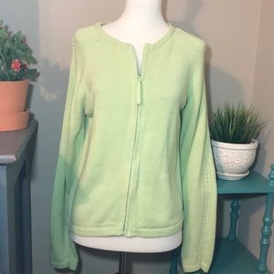 Green Knit Zip Up Cardigan Sweater